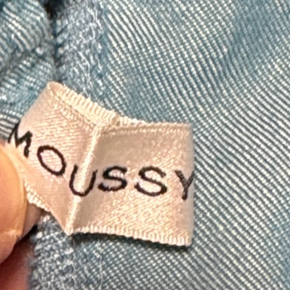 MOUSSY Out Pocket Bag Blue Cargo Pants Cotton Linen Elastic‎ Waist Stacking SZ 1 - Picture 4 of 16